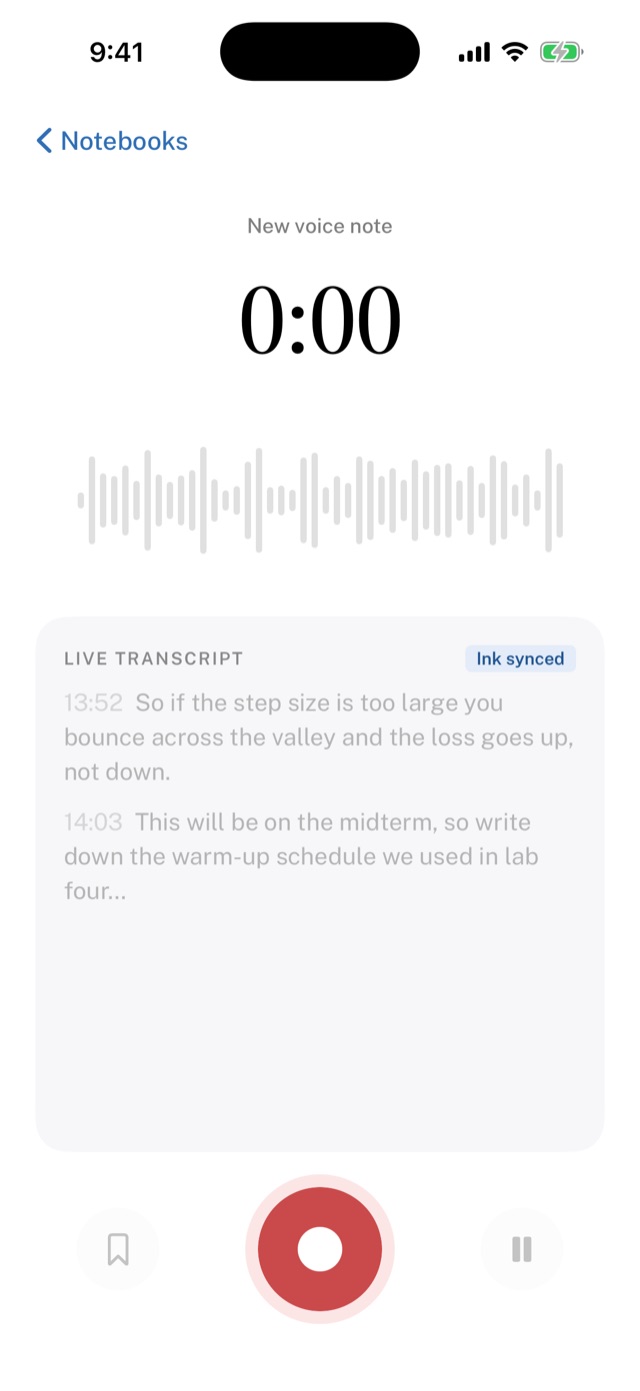 Recording a lecture with a live transcript on iPhone