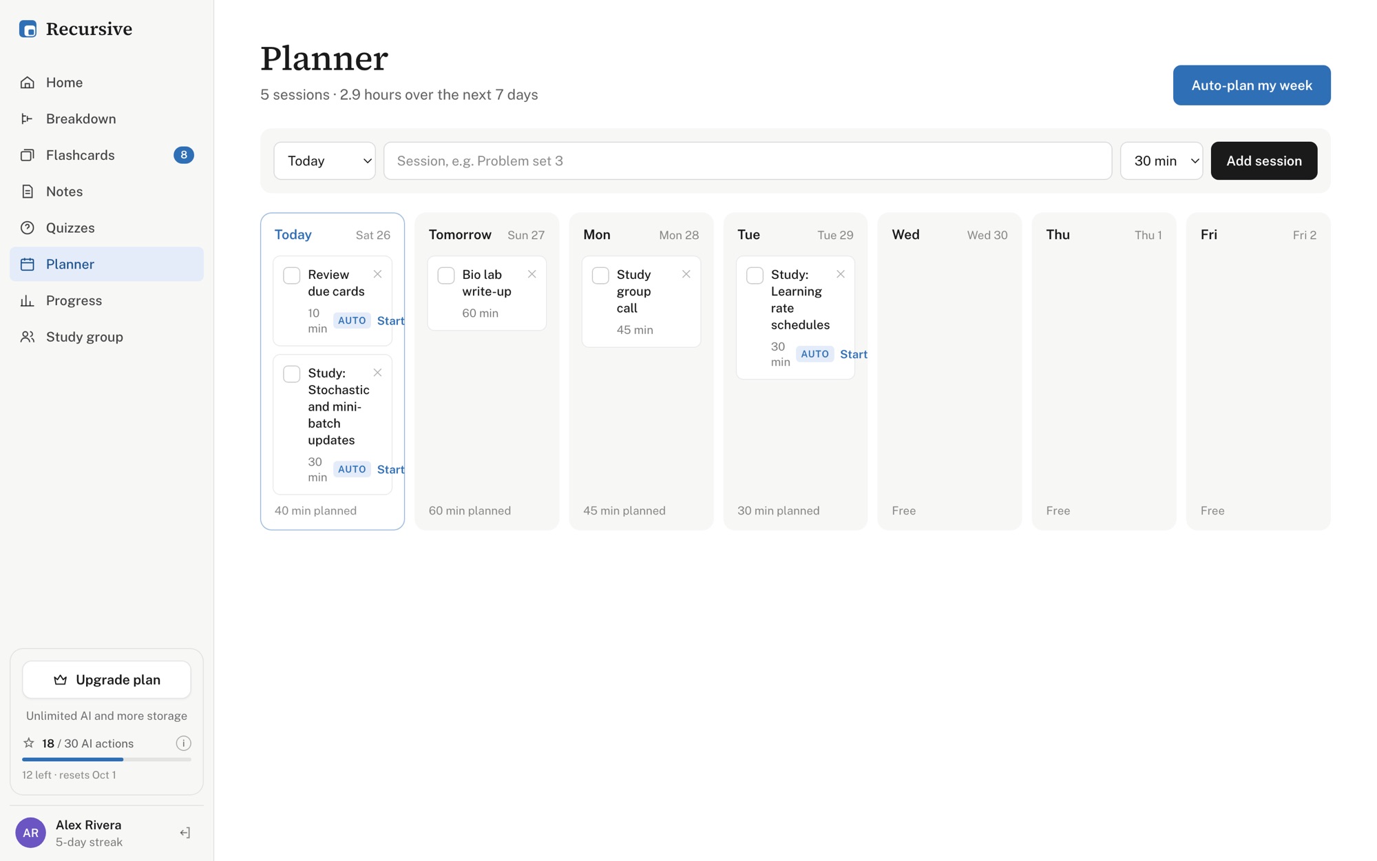 The weekly planner